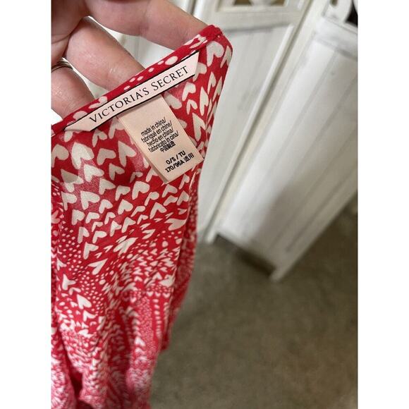 VICTORIA'S SECRET Red White Heart Print Swim Cover Up Kimono Robe One Size - Picture 5 of 7